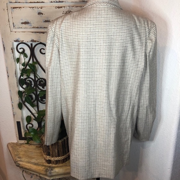 Vintage creamy tan houndstooth wool blend blazer - Picture 6 of 9